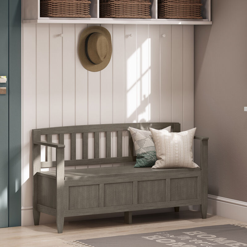 Brooklyn SOLID WOOD 48 inch Wide Contemporary Entryway Storage Bench in Farmhouse Grey