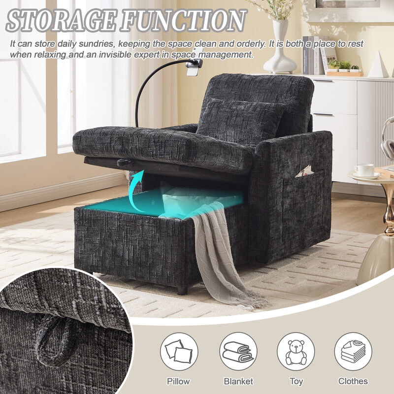 Merax Chenille Lazy Sofa with Built-in Phone Stand & Hidden Storage image number 4