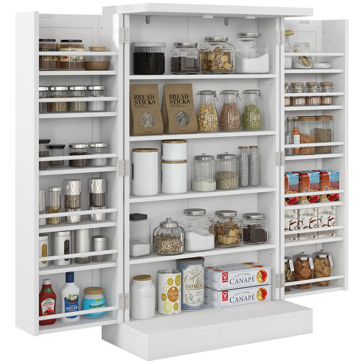 HOMCOM 41" Kitchen Pantry with 12 Spice Racks and Adjustable Shelves White
