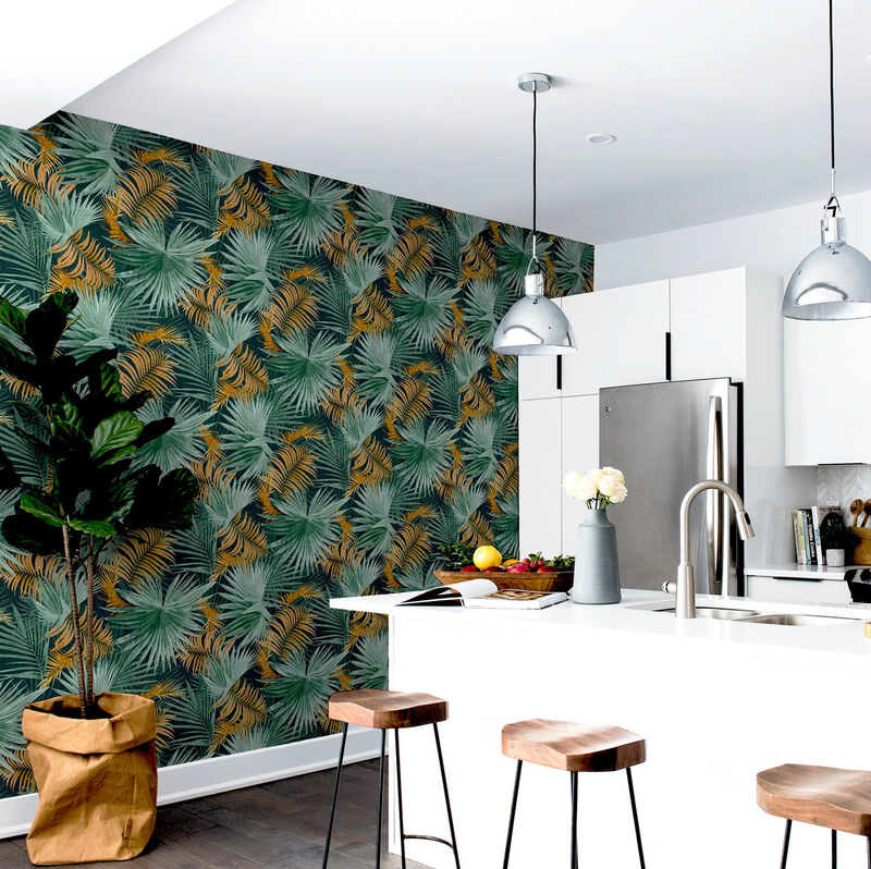Esau Teal Jungle Palms Wallpaper image number 5