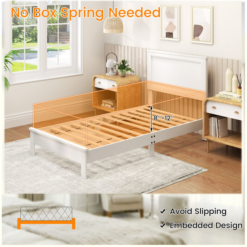 Wood Bed Frame with Headboard and Sturdy Slat Support for Mattress Stability