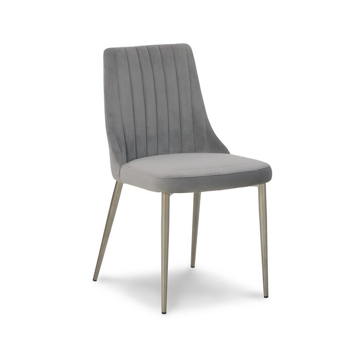 18 Inch Modern Dining Chair, Set of 2, Gray Velvet Seat, Gold Metal Legs-Benzara