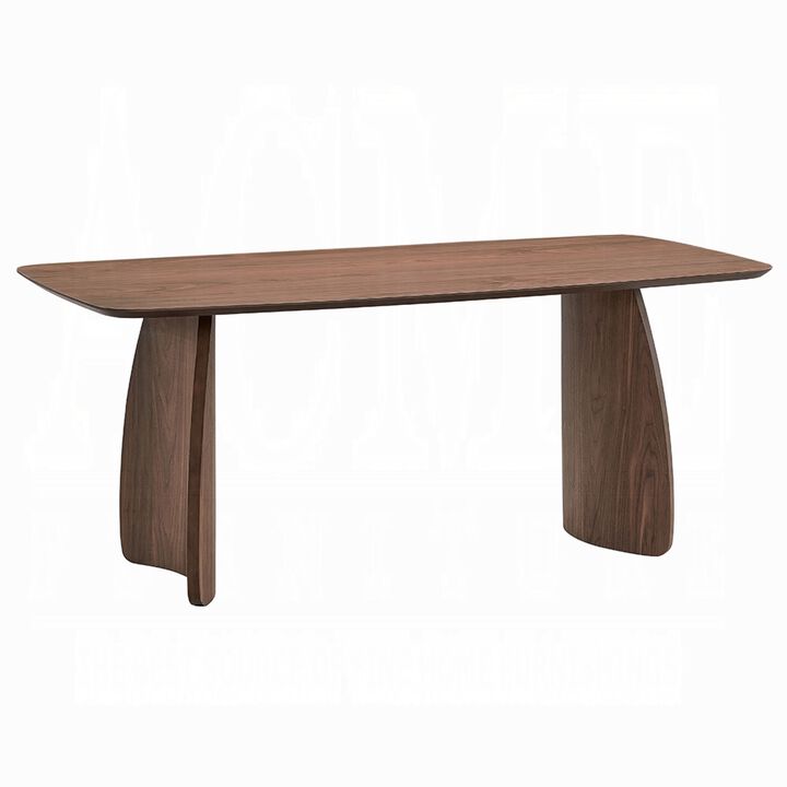 Hamza Rectangular Dining Table, Curved Wood Base, Walnut Brown 71 Inch