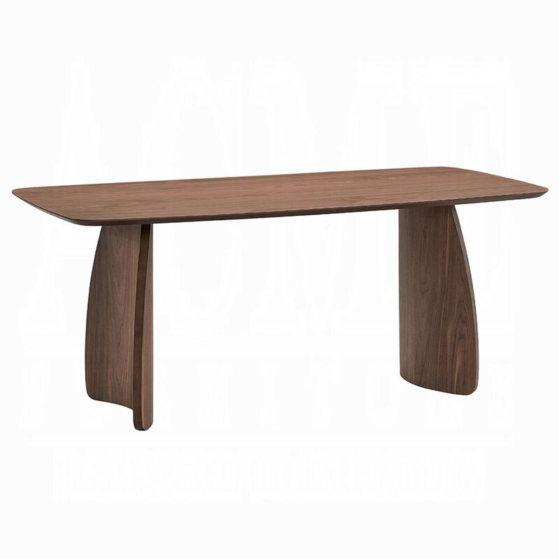 Hamza Rectangular Dining Table, Curved Wood Base, Walnut Brown 71 Inch