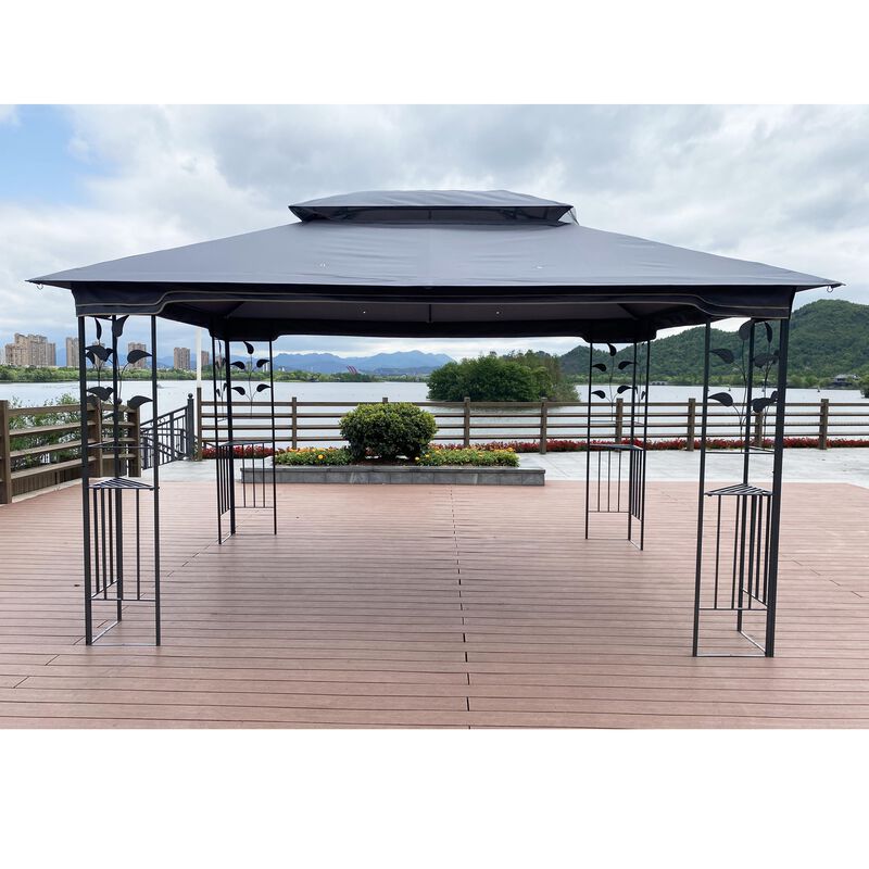 Ventilated Double Roof Gazebo with Mosquito Net, Outdoor Patio Tent for Backyard