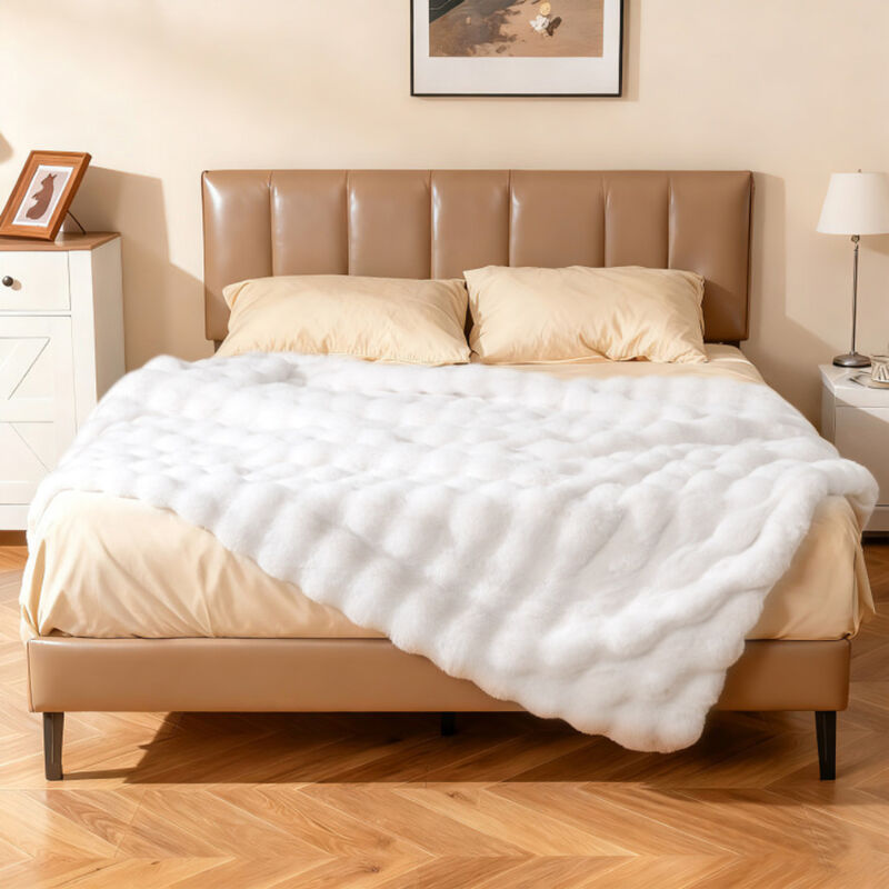 Fuzzy Plush Rabbit Fur Bubble Throw Blanket image number 1