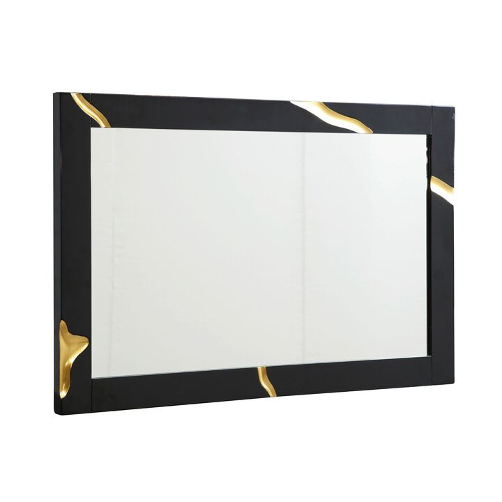 Cid Exie Mirror, Black Frame, 41 Inch High Gloss Finish, Gold Accents