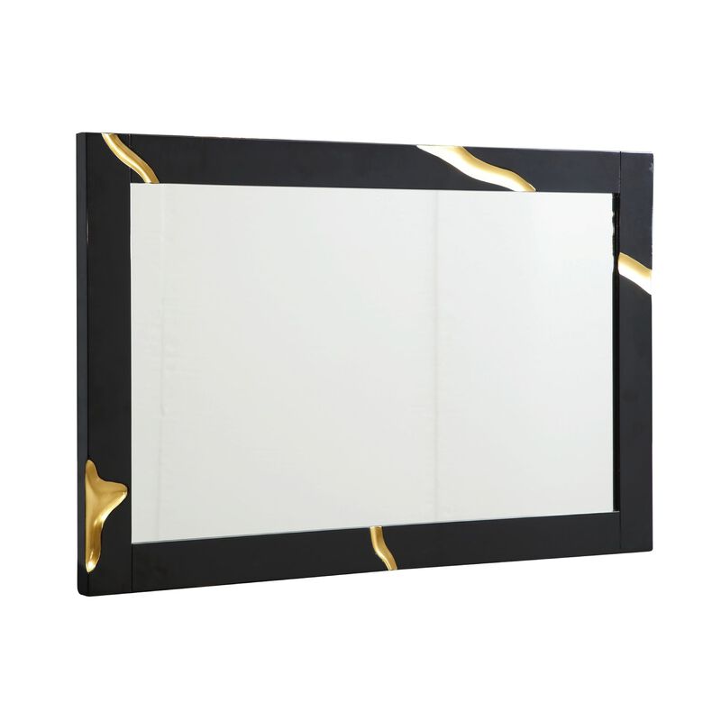 Cid Exie Mirror, Black Frame, 41 Inch High Gloss Finish, Gold Accents image number 1