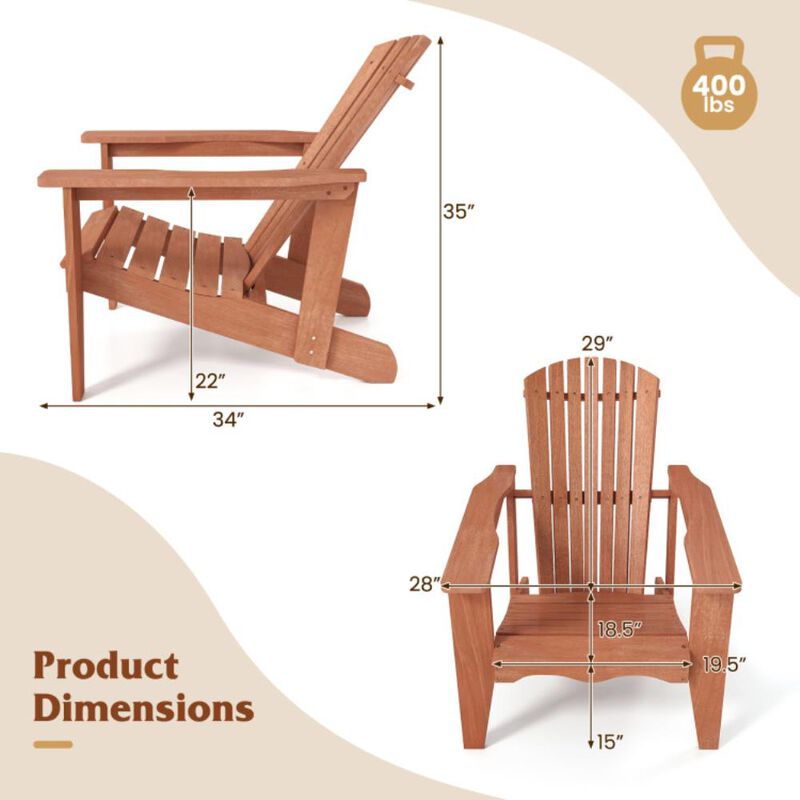 Hivvago Solid Wood Adirondack Chair with High  Backrest and Wide Armrests