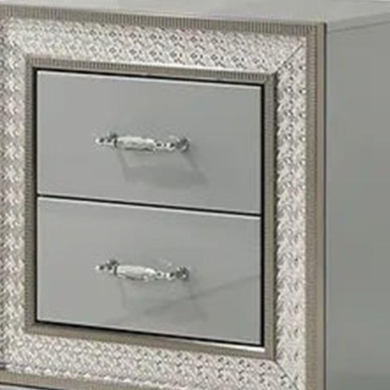 3pc King Bedroom Set, Metallic Gray, Silver Wood, 2 Nightstands image number 6