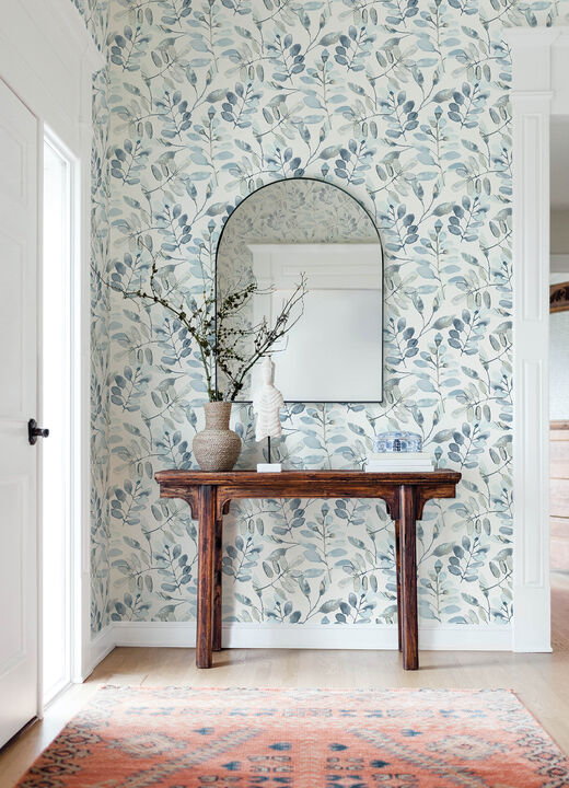 Pinnate Blue Leaves Wallpaper (Set of 2)