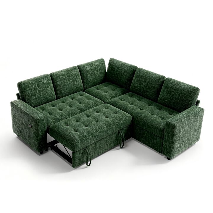 Vipbear 79" 5-Seat L-Shaped Sectional Sleeper Sofa Bed, Chenille Pull-Out Couch with Backrest