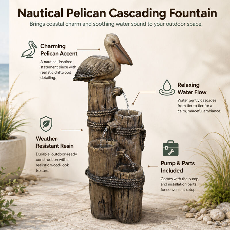 4-Tier Pelican and Post Outdoor Water Fountain, Brown image number 2