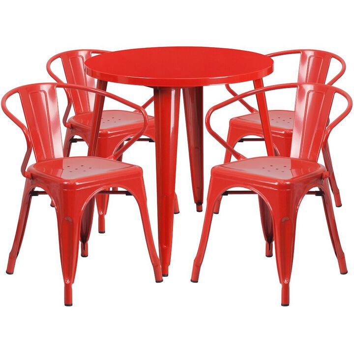 Flash Furniture 30" Round Metal Indoor-Outdoor Table Set with 4 Arm Chairs