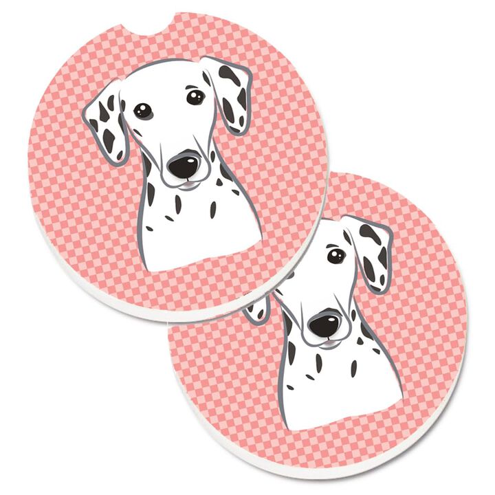 Caroline's Treasures Checkerboard Pink Dalmatian Set of 2 Cup Holder Car Coasters BB1210CARC, 2.56, Multicolor