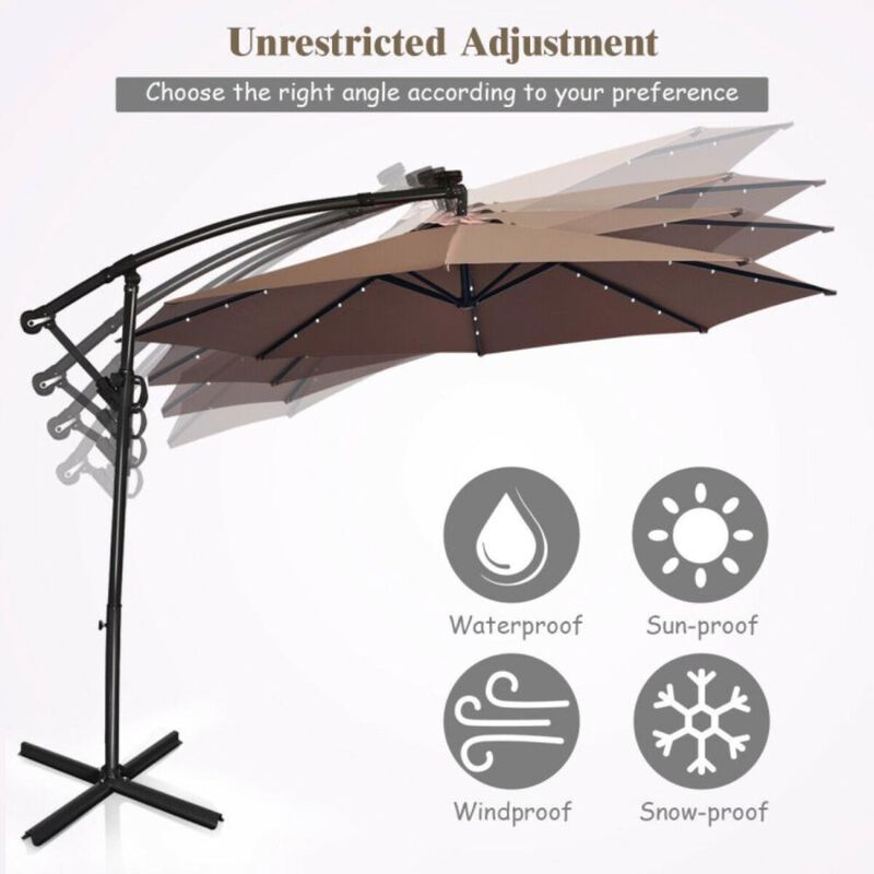 Hivvago 10 Feet 360&deg; Rotation Solar Powered LED Patio Offset Umbrella without Weight Base
