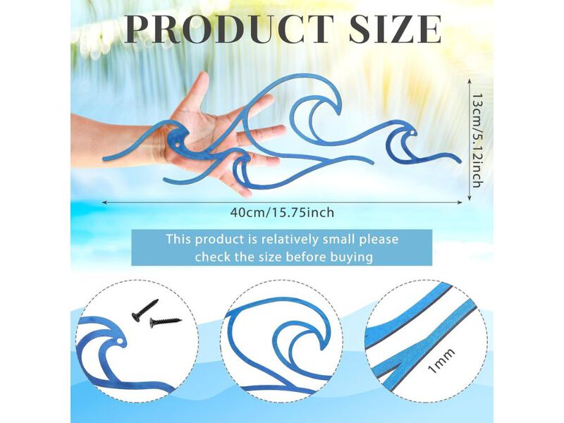 Blue Wave Metal Wall Decor Ocean Coastal Beach Art for Living Room Home image number 2