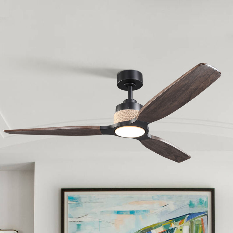 56 in. Matte Black Integrated LED Dimmable Solid Wood Blades Ceiling Fan with Light and Remote