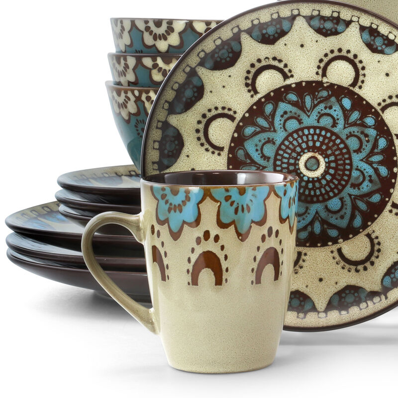 Elama Clay Heart 16 Piece Luxurious Stoneware Dinnerware with Complete Setting for 4, 16pc