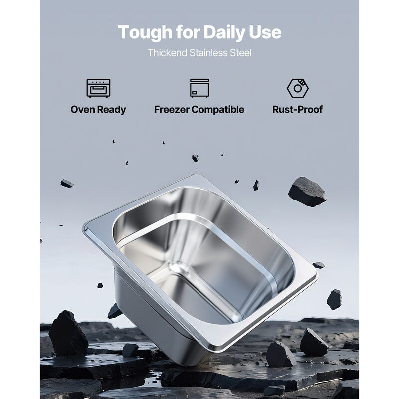 VEVOR 1/6 Size Hotel Pans Steam Table Pans 4 Inch Deep Stainless Steel 6 Pack