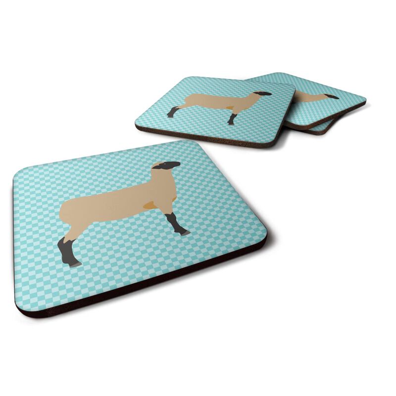 Caroline's Treasures Hampshire Down Sheep Blue Check Decorative coasters, 3.5, Multicolor