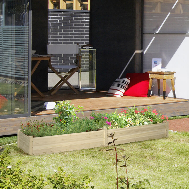 Hivvago 96" Wooden Raised Garden Bed with 2 Planter Boxes image number 1