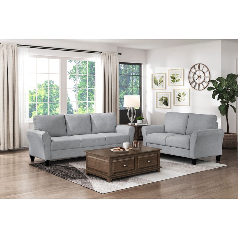 Modern 1pc Loveseat Dark Gray Textured Fabric Upholstered Rounded Arms Attached Cushions Transitional Living Room Furniture