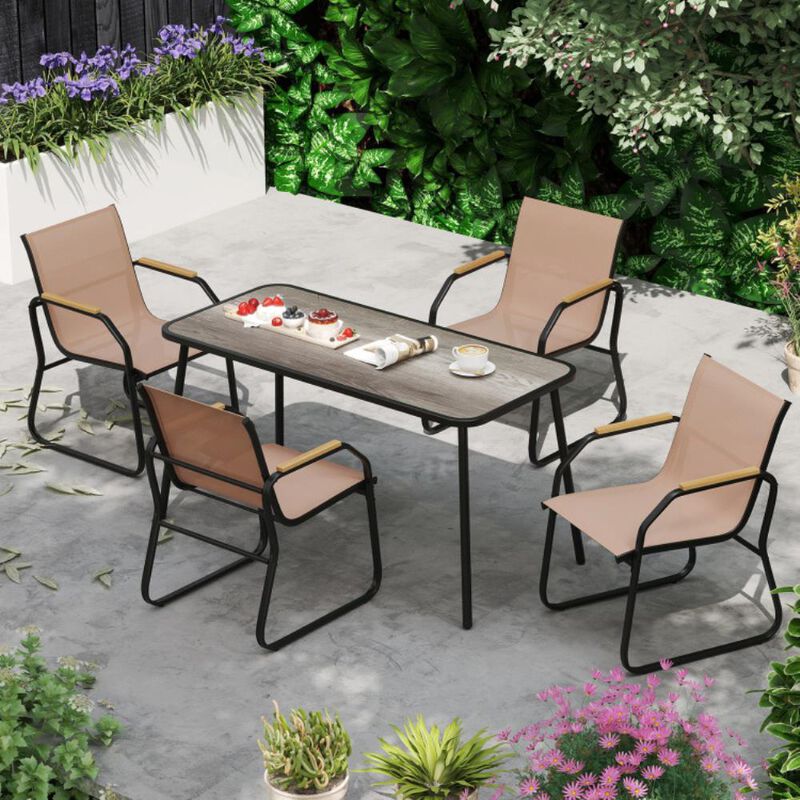 Hivvago 5 Pieces Patio Dining Set with Rectangular Table and Fabric Chairs image number 8