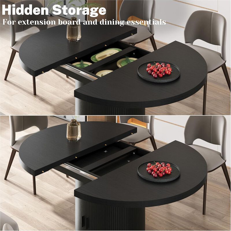 Vipbear 43" to 59" Extendable Round Dining Table, Solid Wood Top with Storage Cabinet, Kitchen image number 3