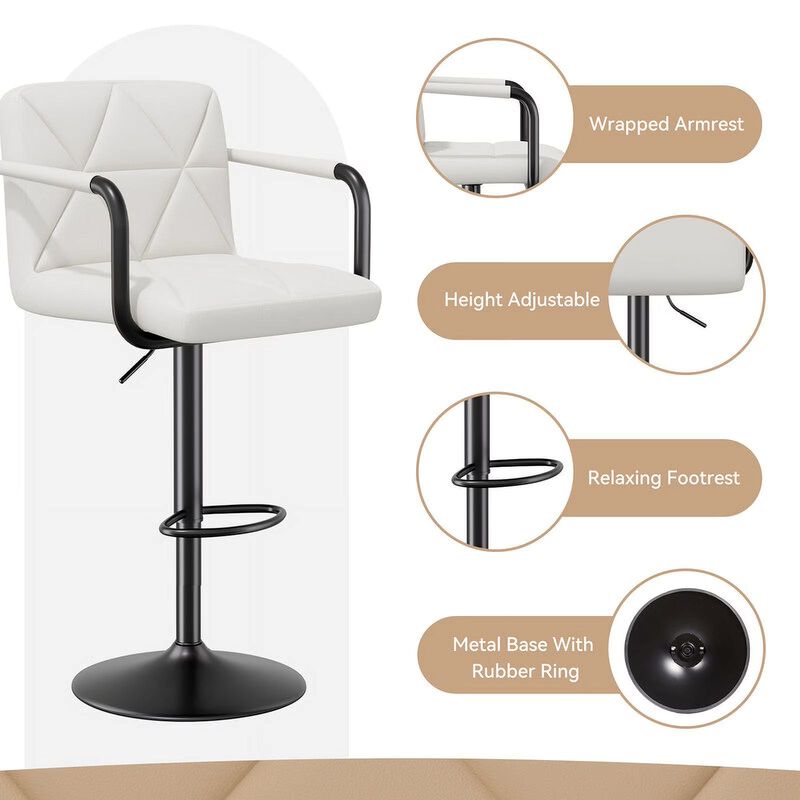 Leather Swivel Bar Stools Set of 2, Adjustable Height Square Counter Stools with Back & Iron Frame, 360&deg; Kitchen Island Chairs for Outdoor, Home Bar, Hotel image number 4