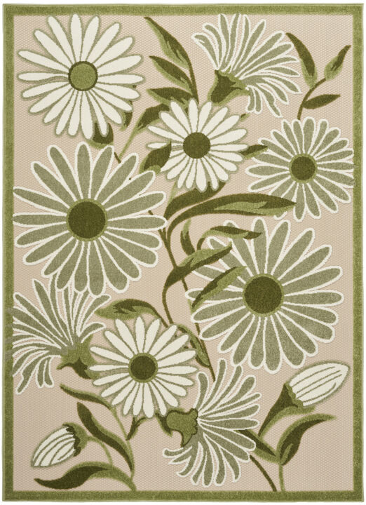 HomeRoots 4' X 6' Ivory And Green Floral Indoor Outdoor Area Rug