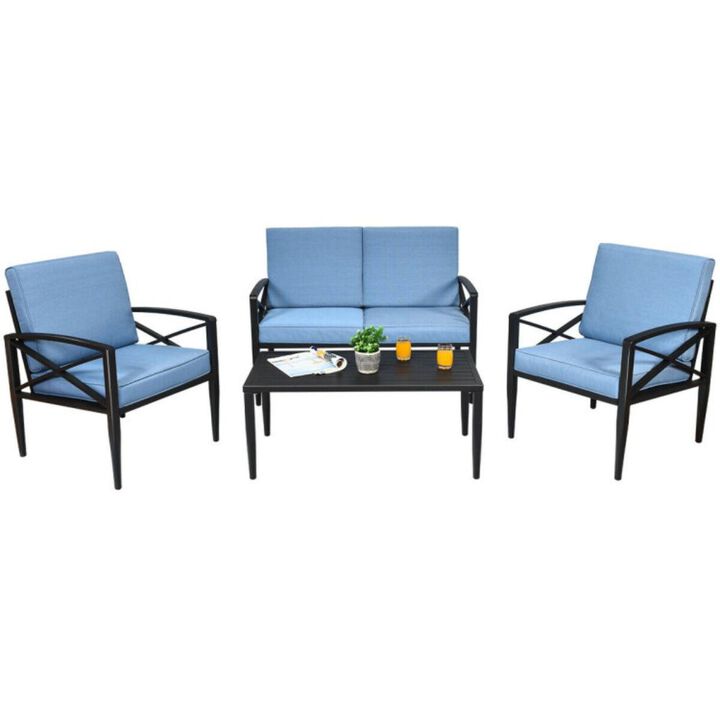 Hivvago 4 Pieces Patio Furniture Set Aluminum Frame Cushioned Sofa