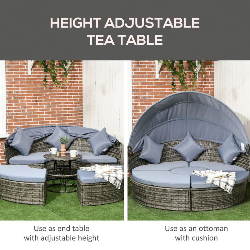 Versatile Patio Ensemble: 4pc Rattan Set with Convertible Daybed & Canopy