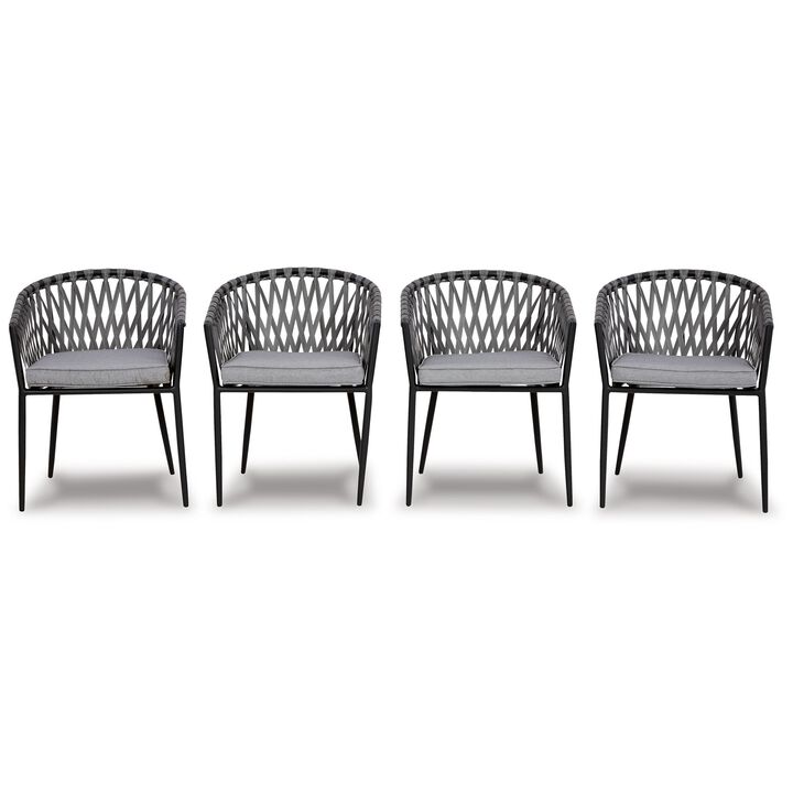 Plum 24 Inch Outdoor Dining Chair Set of 4, Woven Wicker, Steel Frame, Gray - Benzara