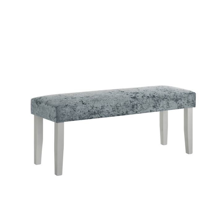 Liam 48 Inch Dining Bench, Wood, Cushioned Gray Fabric Upholstered Seat - Benzara