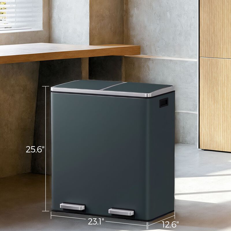 Dual Section Kitchen Trash Can with Airtight Hinged Lid System image number 2