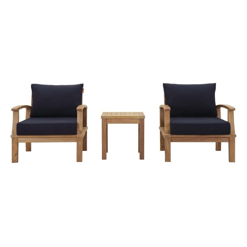 Marina 3 Piece Outdoor Patio Teak Set - Natural Navy