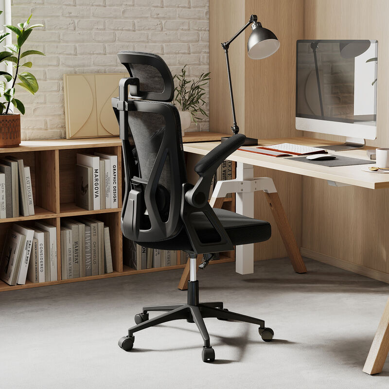 Mesh Office Chair with Adjustable Lumbar Support and Flip-up Armrests image number 1