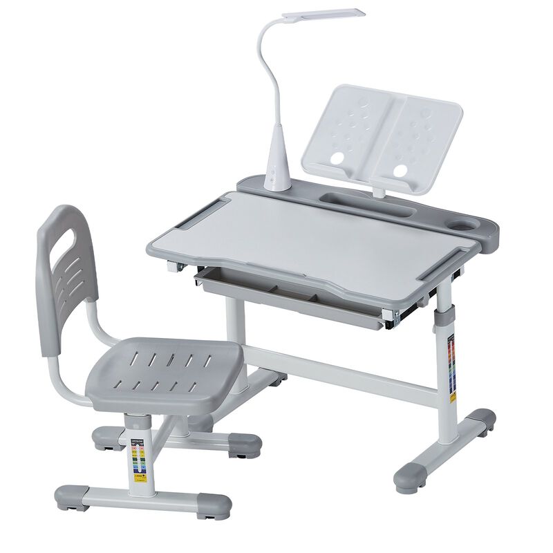 Kids Chair and Desk Set Table Lamp Adjustable Height & Tilted Desktop