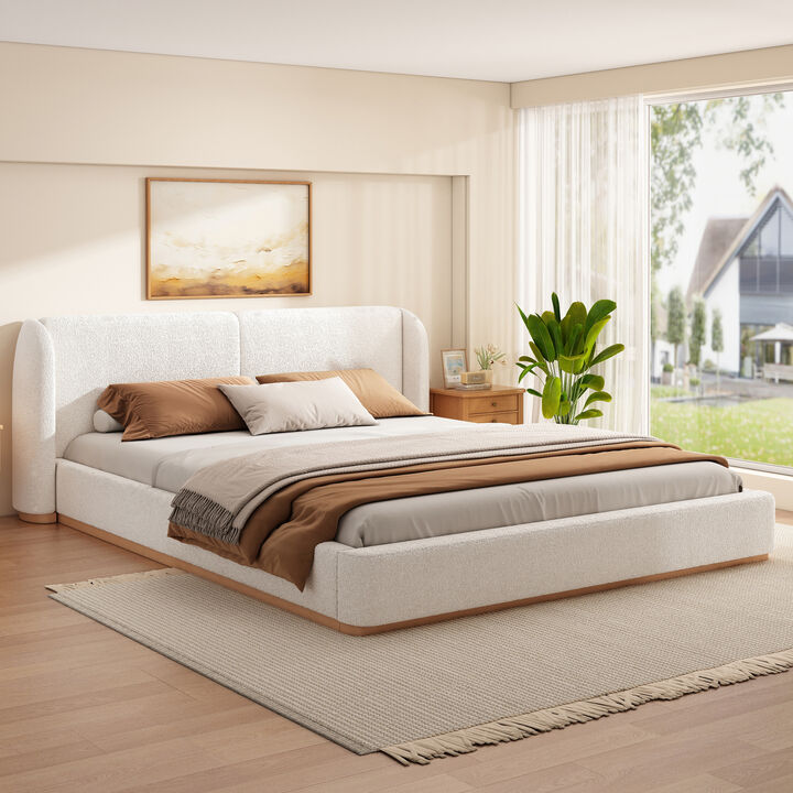 Christopher Knight Home Paula Modern Rubberwood Boucle Upholstered Bed with Wingback Headboard