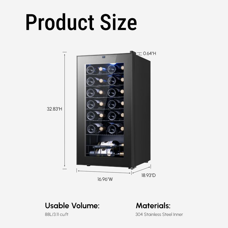 Wine Refrigerator Cooler, 28 Bottle Small Wine Fridge, Mini Freestanding Wine Cellars for Home, Office image number 7