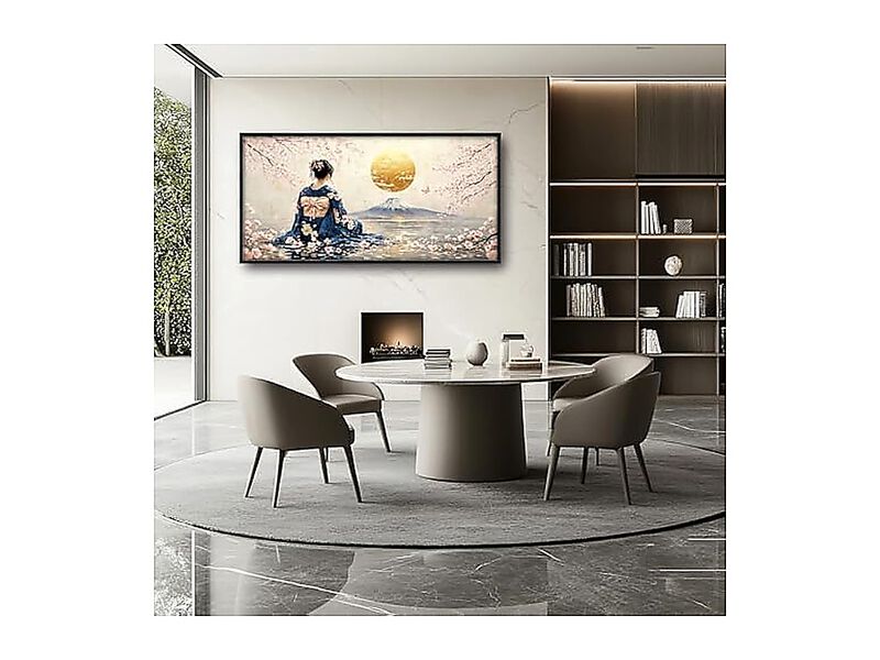 Large Framed Japanese Geisha Wall Art Kimono Woman Decor Cherry Blossom Moon 60L image number 2