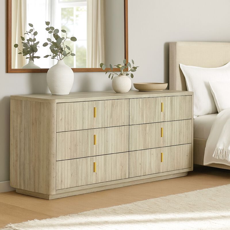 Noe Mali Dresser, 6 Drawers w Metal Handles, 68 Inch, Gray Laminate image number 5