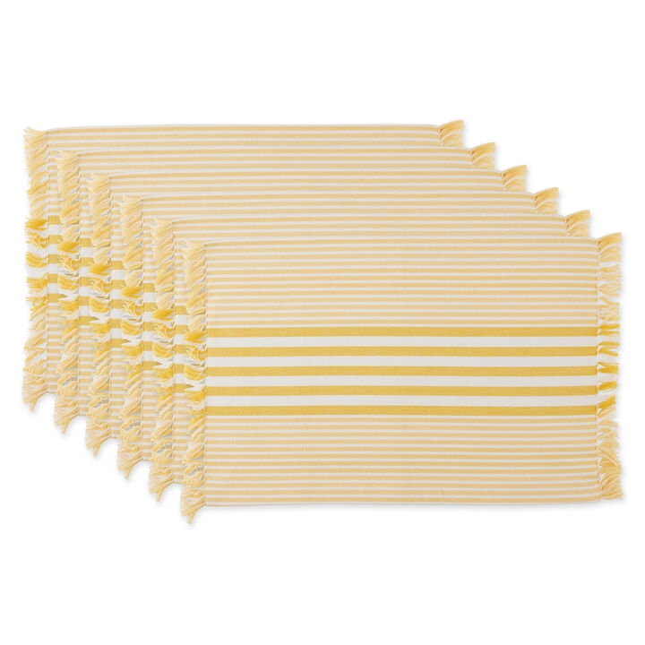 Set of 6 Yellow and White Decorative Placemats  19"