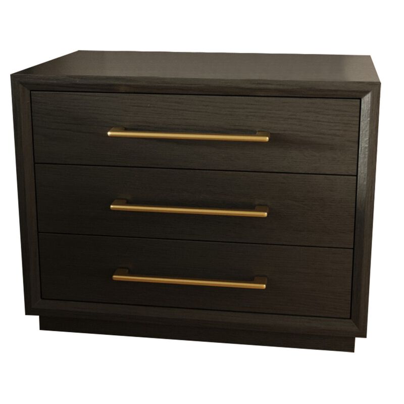 Cid Mizo 32 Inch Nightstand, 3 Drawers, Gray Solid Wood, Sturdy Plinth Base - Benzara