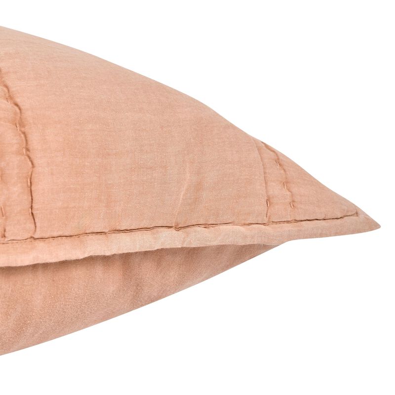 Rawi Lumbar King Pillow Sham, 20x36 Clay Channel Stitch Ramie Cotton - Benzara