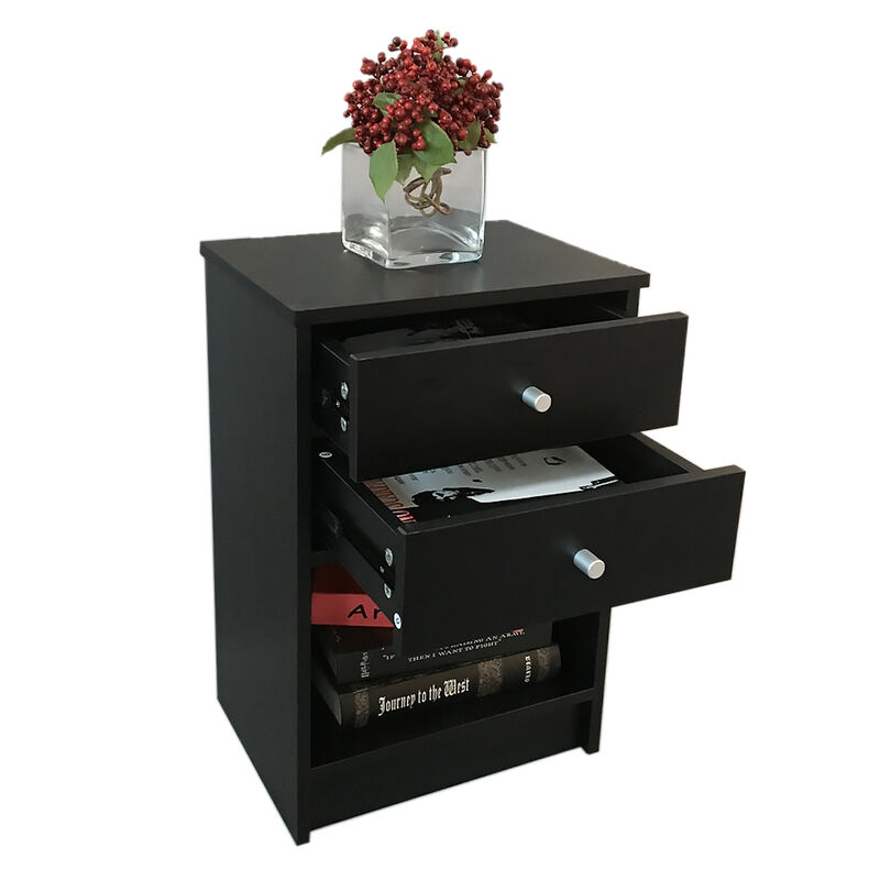 2-Drawer Nightstand Stylish Design with Round Handles for Bedroom Storage and Decor