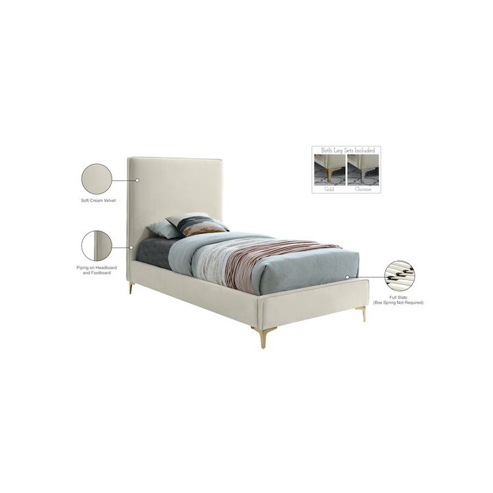Meridian Furniture Geri Cream Velvet Twin Bed
