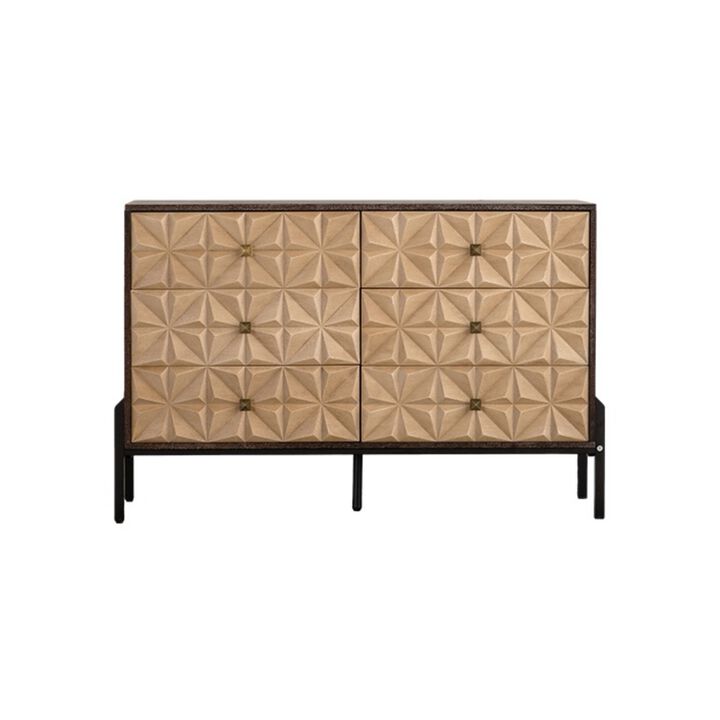 48.21"Mid-Century Modern 6-Drawer Sideboard-3D Geometric Diamond Dresser, Buffet Console Table
