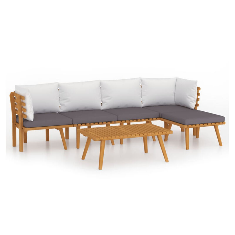 Roma 6pc Modular Outdoor Sofa and Table Set, Solid Wood, Gray, White - Benzara